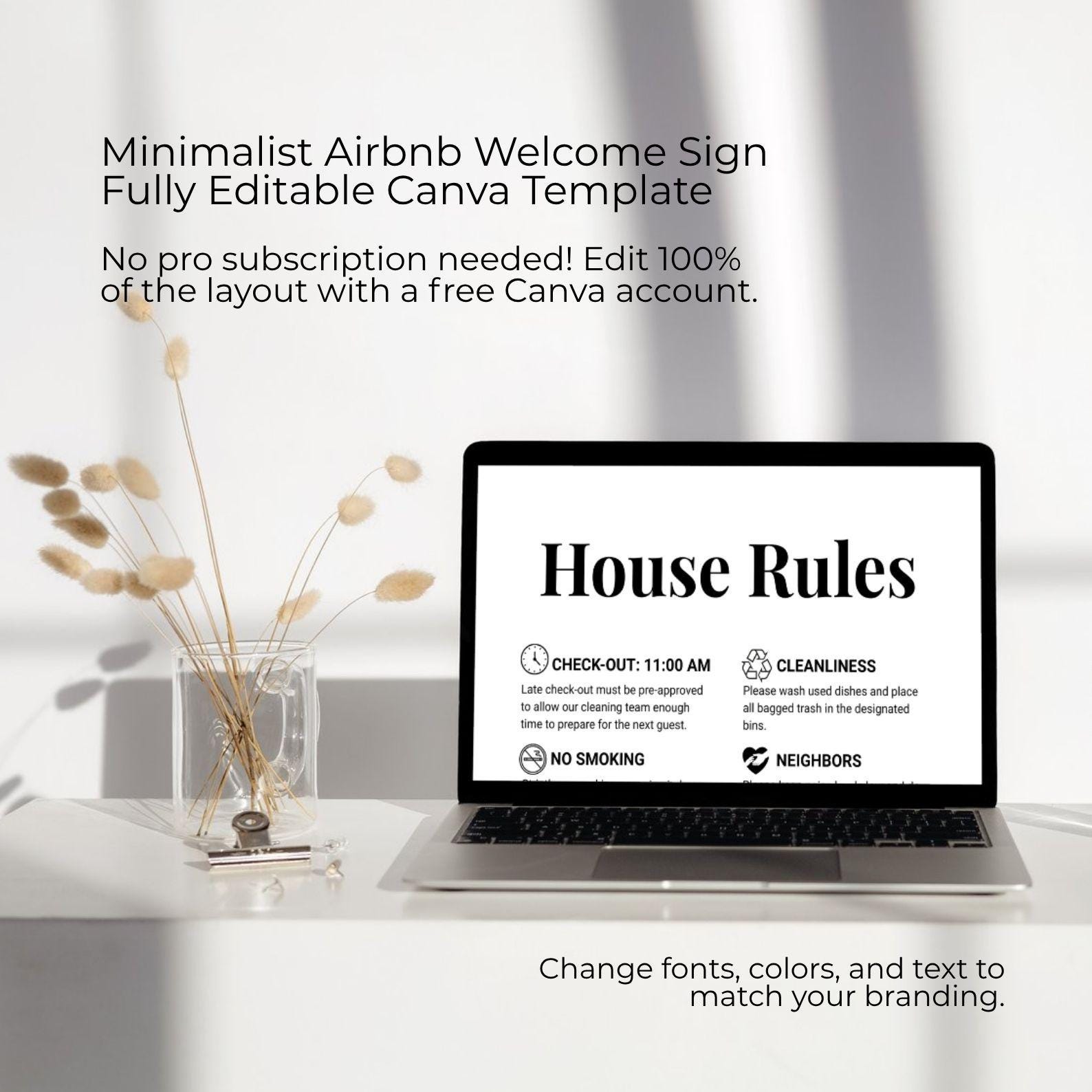 Modern Airbnb House Rules Template | Editable Vacation Rental Sign for ...
