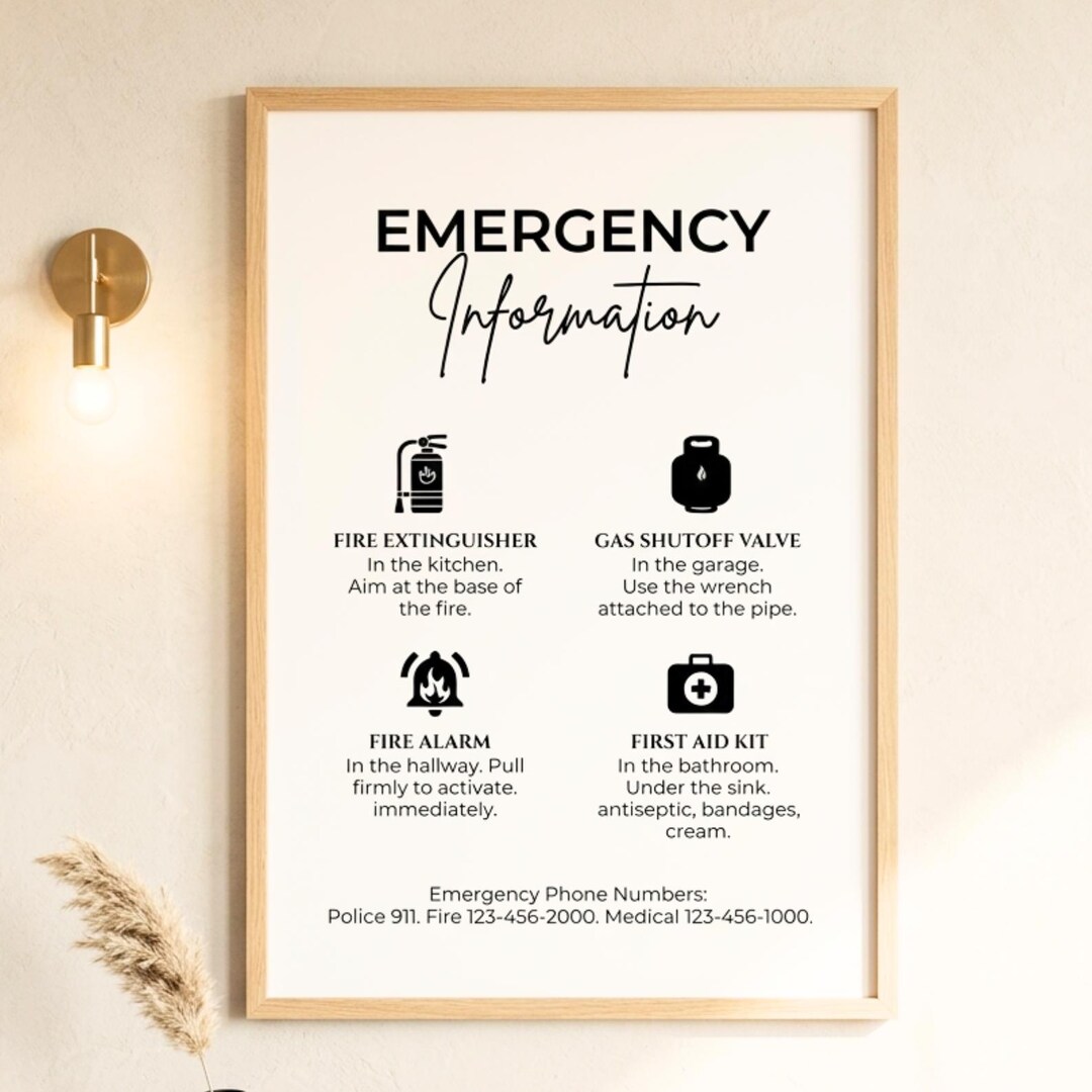 Airbnb Emergency Info Sign | Canva Template | Essential Vacation Rental ...