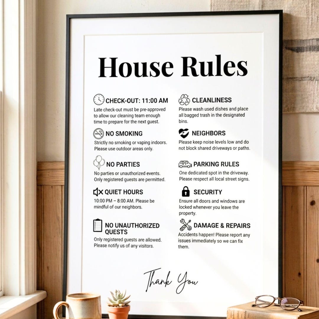 Modern Airbnb House Rules Template | Editable Vacation Rental Sign for ...
