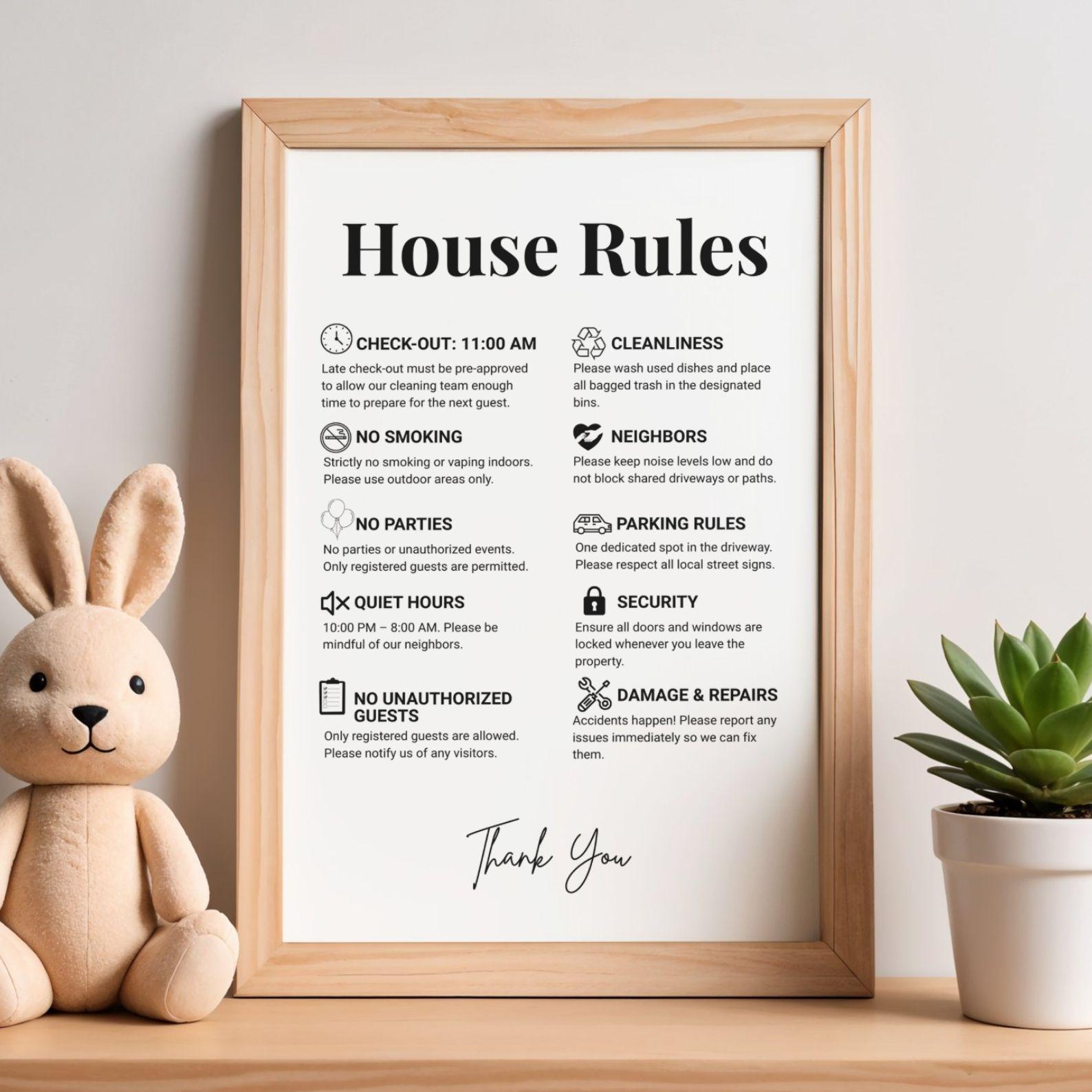 Modern Airbnb House Rules Template | Editable Vacation Rental Sign for ...