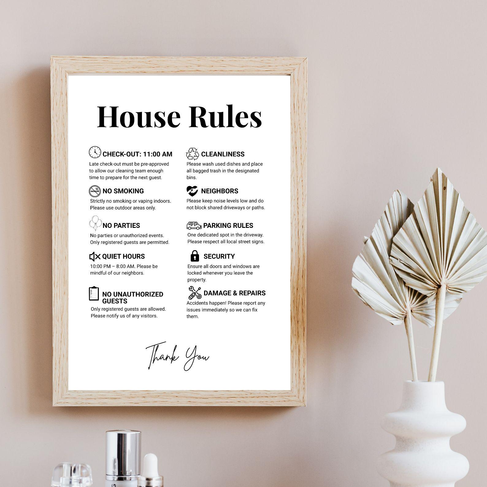 Modern Airbnb House Rules Template | Editable Vacation Rental Sign for ...