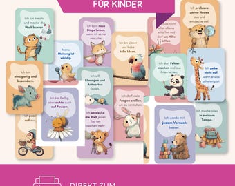 16 kartek z afirmacjami dla dzieci do wydrukowania | Radość nauki i zachęty | Pozytywne przekonania | Karty z zachętą dla dzieci | Prezent