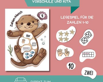 Sorting game 1-10 - Counting and understanding quantities, puzzle game for preschool, material for toddlers, PDF German, printable