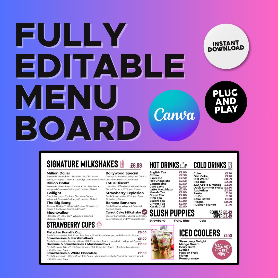 Sweets & Ice Cream Bar TV Menu Board Templates: 8 Canva Designs ...