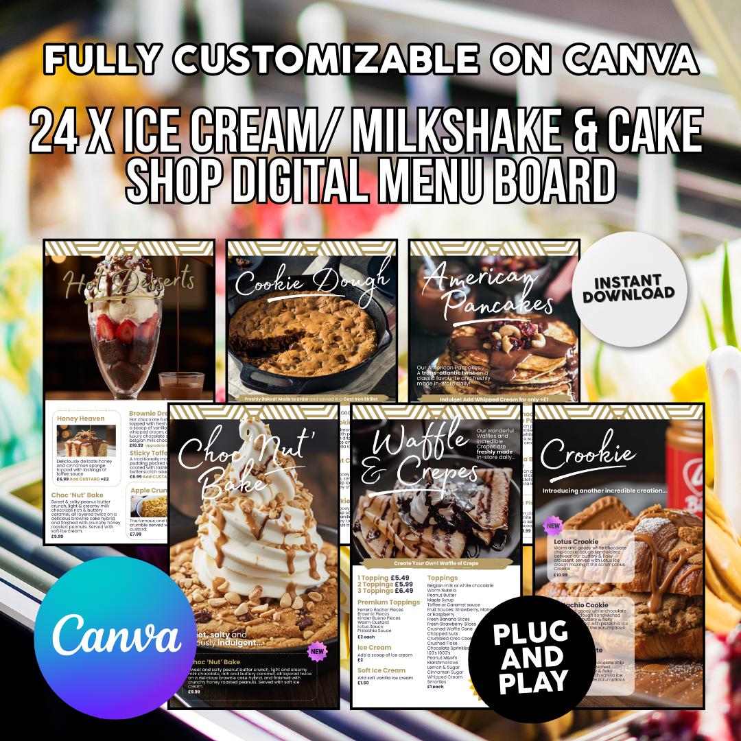 Milkshake Menu Screen Milkshake, Ice Cream & Cake Bar TV Menu Board Templates: 24 Canva ...