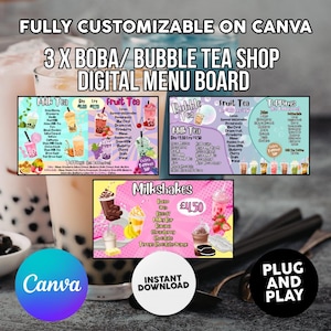 Bubble Tea Menu Board Templates: Canva Editable Designs (Digital Item)