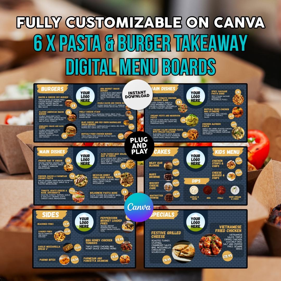 Burger Pasta Takeaway TV Menu Board Templates 6 Canva Designs burger-pasta-takeaway-tv-menu-board-templates-6-canva-designs