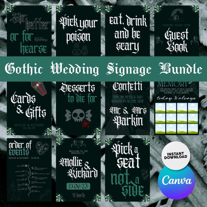 Example Signage Using Gothic Gothic Wedding Signage Bundle - Canva Templates - Etsy