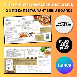 Pizza Restaurant TV Menu Board Templates: 2 Canva Designs (Digital Item)