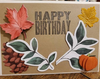 Fall Leaves Pumpkin Birthday Card