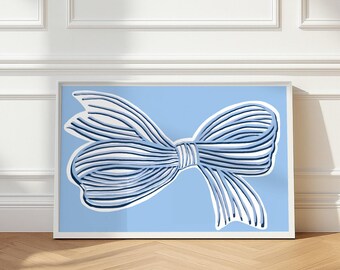 Blue Ribbon Boy Nursery Art - Modern Bow Illustration (Digital Download)