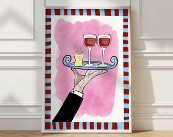 Funny Nursery Art – Baby Bottle and Wine Illustration Pink (Digital Download)