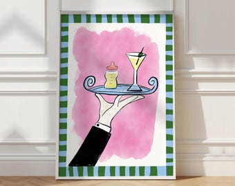 Funny Nursery Art – Martini & Baby Bottle Illustration (Digital Download)