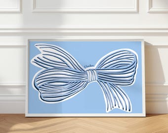 Blue Ribbon Bow Nursery Art Print | Personalized Name (Digital Download)
