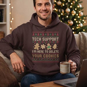 Tech Support Christmas Shirt Delete Your Cookies Tee Funny IT Geek T-Shirt Programmer Holiday Top Ugly Sweater Computer Gift Unisex Crewneck