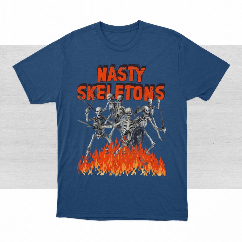 Camiseta vintage de esqueletos desagradables, camiseta gráfica de guerrero esqueleto desgastada imagen 2