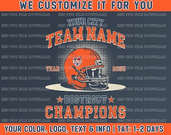 Football District Champions Vintage Design, Personalized Football Champs, Custom PNG, Champion Shirt Digital Download