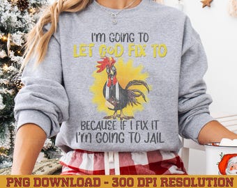 Meme de pollo cristiano divertido PNG, humor sarcástico sobre fe (descarga digital)