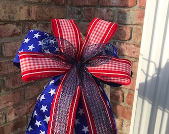 Patriotic Wreath Bow, Red White Blue Decor, 4th of July Lantern Bow
