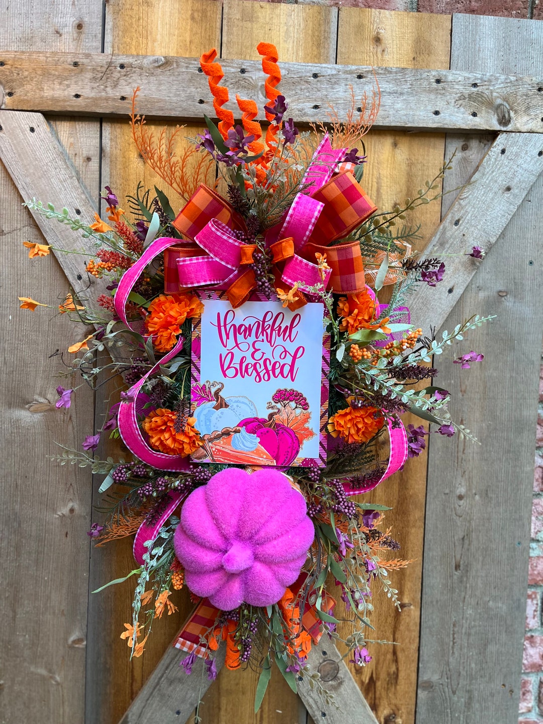 Pink Pumpkin Fall Swag, Thanksgiving Front Door Decor - Etsy