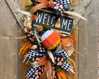 フラワー・リース Halloween wreathe swag Halloween Swag, Fall Pumpkin Swag, Halloween Welcome Swag