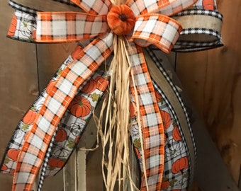 Fall Pumpkin Wreath Bow, Thanksgiving Lantern Decor