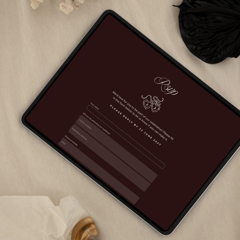 Old Money Wedding Website Template with RSVP: Classic Burgundy Digital Invitation image 13