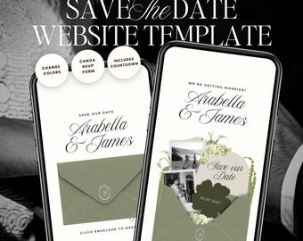 Sage & Ivory Save The Date Wedding Website Template: Classic Floral Envelope Digital Invitation