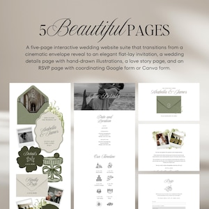 Sage & Ivory Wedding Website Template with RSVP: Classic Floral Envelope Digital Invitation image 12
