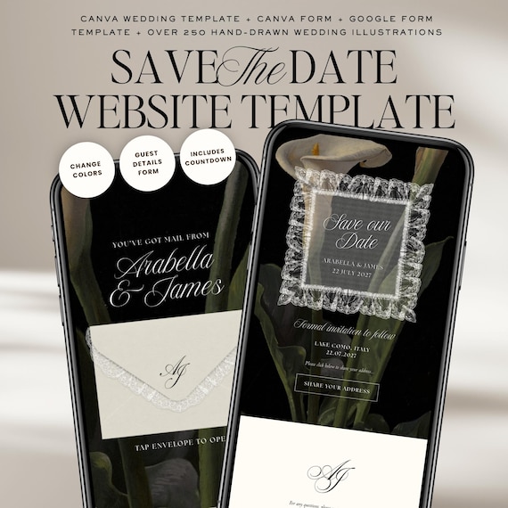 Old Money Lace Save The Date Wedding Website Template: Classic Digital Invitation