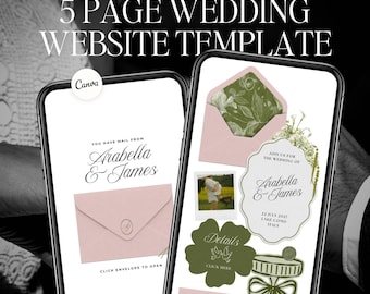 Pink & Green Wedding Website Template with RSVP: Classic Floral Envelope Digital Invitation