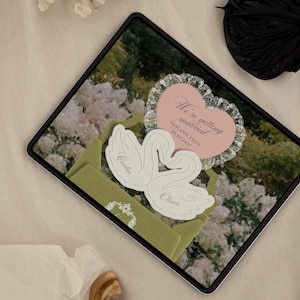 Old Money Wedding Website Template with RSVP: Classic Heirloom Swan Lace Digital Invitation in Green & Pink imagen 18