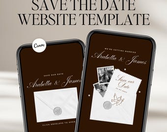 Save The Date Wedding Website Canva Template: Timeless, Old Money, Burgundy, Classic Website, Digital Invitation