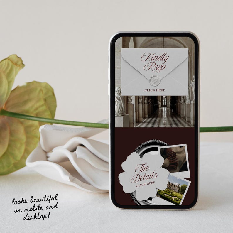 Old Money Wedding Website Template with RSVP: Classic Burgundy Digital Invitation image 7