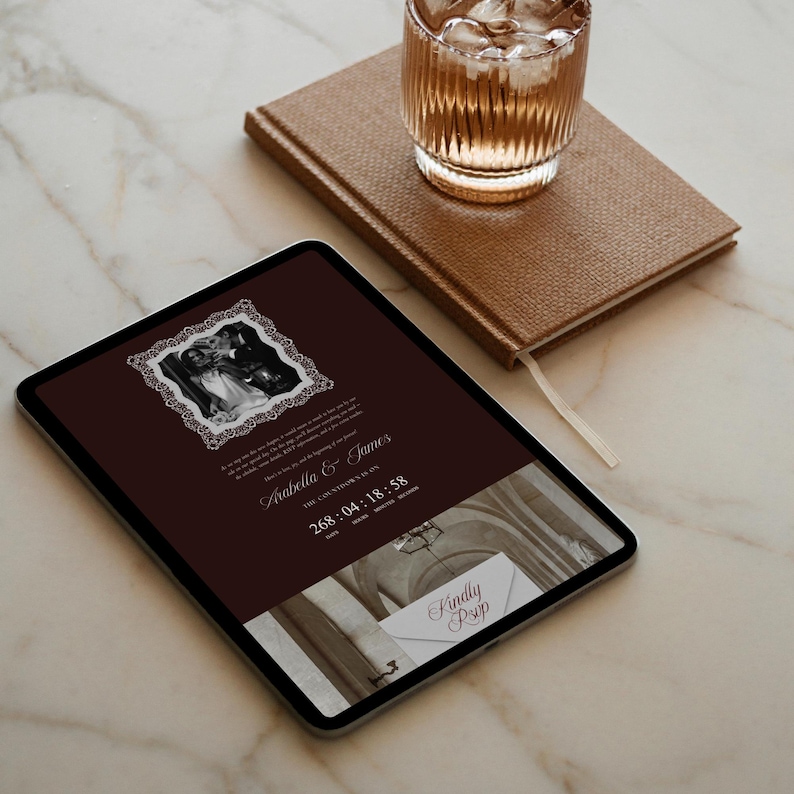 Old Money Wedding Website Template with RSVP: Classic Burgundy Digital Invitation image 4