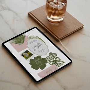 Pink & Green Wedding Website Template with RSVP: Classic Floral Envelope Digital Invitation 画像 6