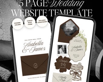 Brown & Ivory Wedding Website Template with RSVP: Classic Floral Envelope Digital Invitation