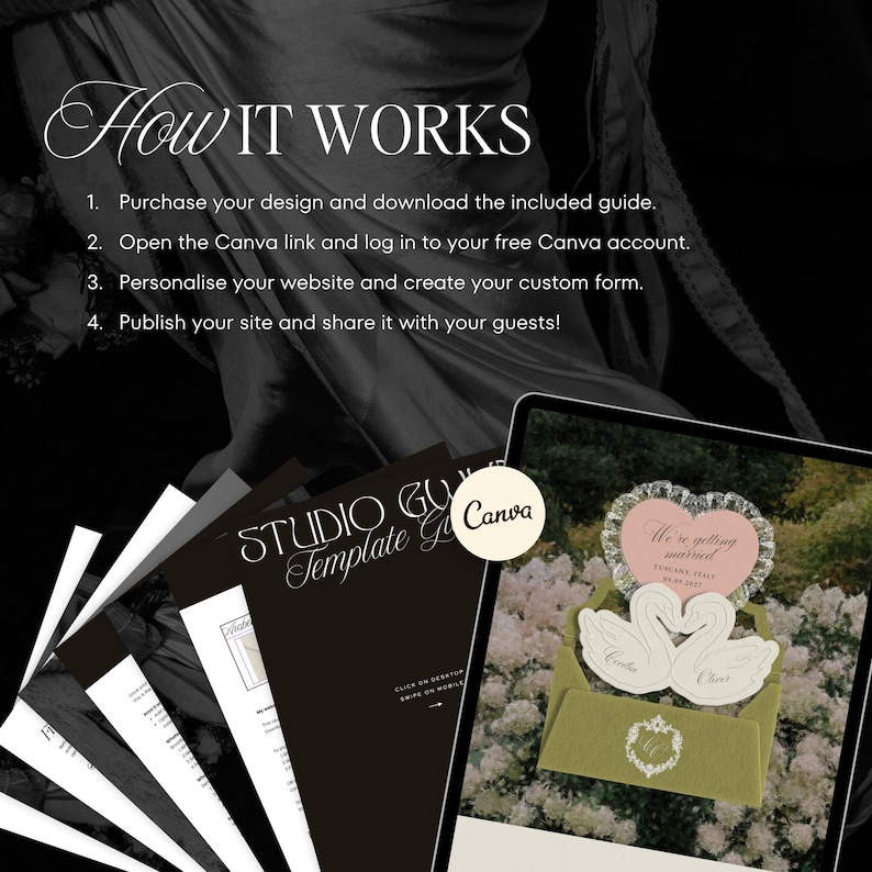 Old Money Wedding Website Template with RSVP: Classic Heirloom Swan Lace Digital Invitation in Green & Pink imagen 17