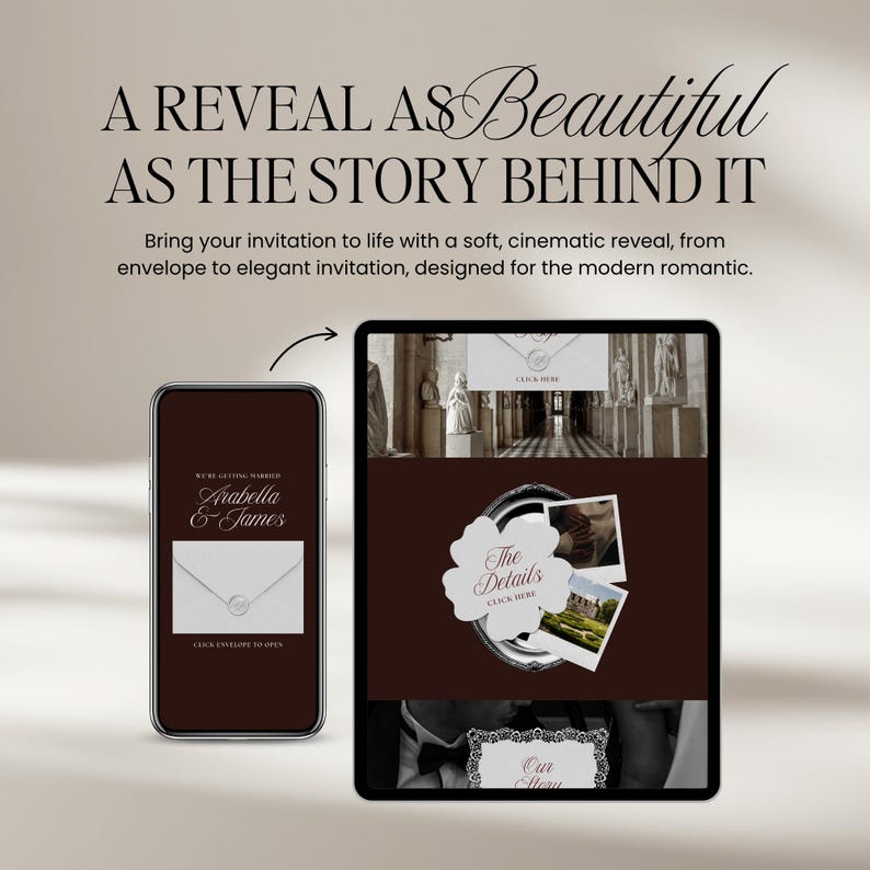 Old Money Wedding Website Template with RSVP: Classic Burgundy Digital Invitation image 3