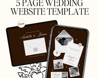 Envelope Wedding Website Canva Template: Timeless, Old Money, Burgundy, Classic RSVP Website, Digital Invitation