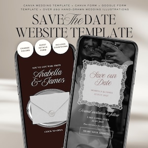 Old Money Save The Date Wedding Website Template: Classic Burgundy Digital Invitation