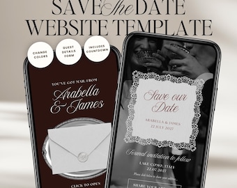 Old Money Save The Date Wedding Website Template: Classic Burgundy Digital Invitation