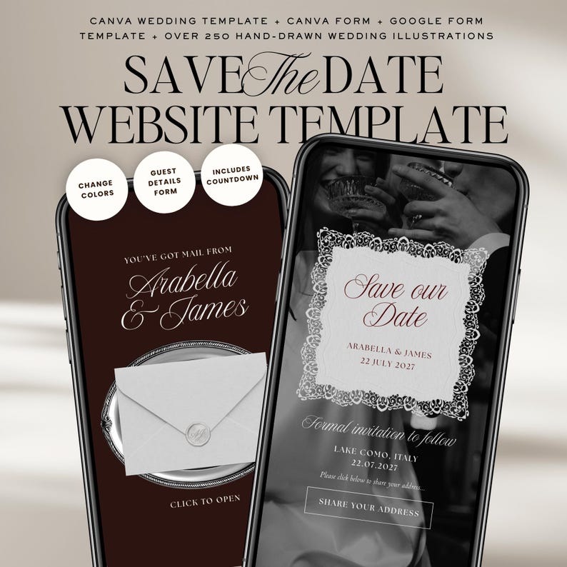 Old Money Save The Date Wedding Website Template: Classic Burgundy Digital Invitation image 1