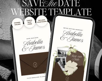 Brown & Ivory Save The Date Wedding Website Template: Classic Floral Envelope Digital Invitation