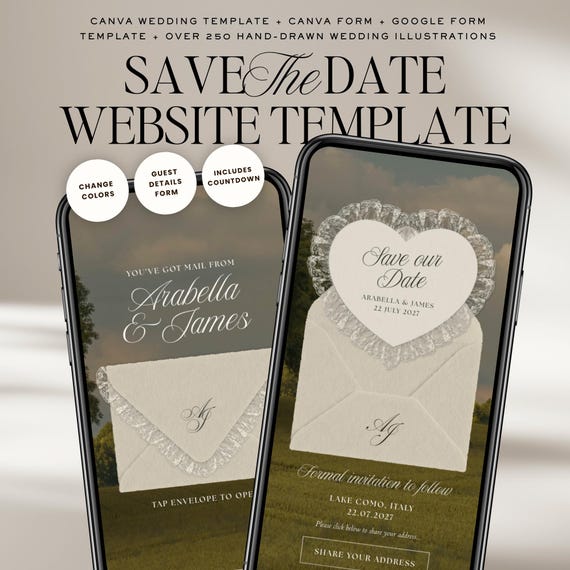 Old Money Lace Save The Date Wedding Website Template: Classic Digital Invitation