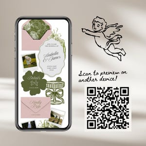 Pink & Green Wedding Website Template with RSVP: Classic Floral Envelope Digital Invitation 画像 4