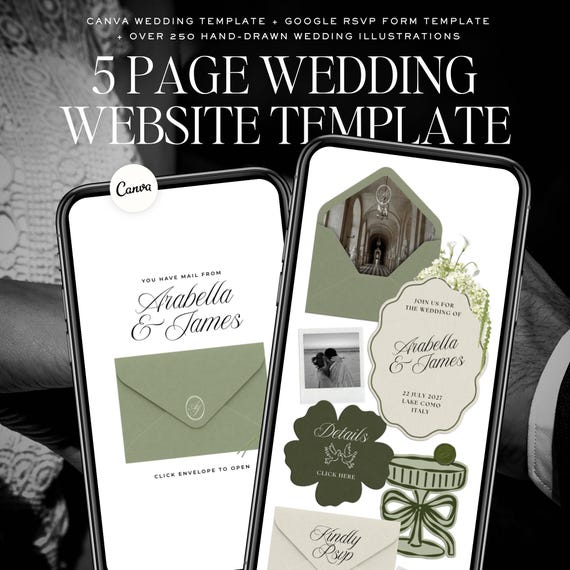 Sage & Ivory Wedding Website Template with RSVP: Classic Floral Envelope Digital Invitation