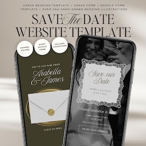 Olive Old Money Save The Date Wedding Website Template: Classic Digital Invitation