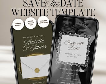 Olive Old Money Save The Date Wedding Website Template: Classic Digital Invitation