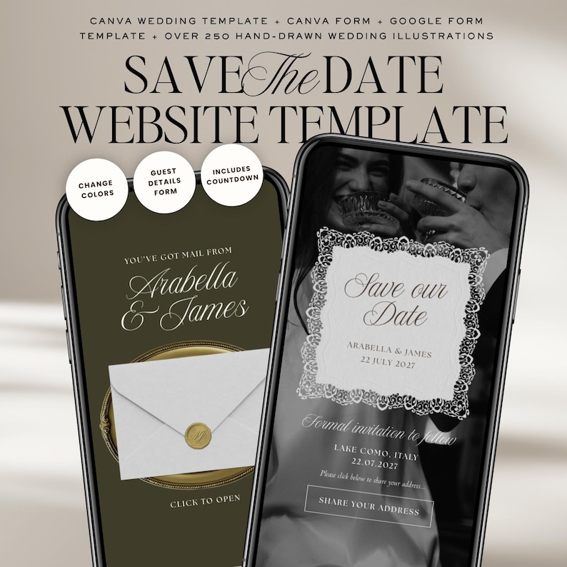 Olive Old Money Save The Date Wedding Website Template: Classic Digital Invitation image 1